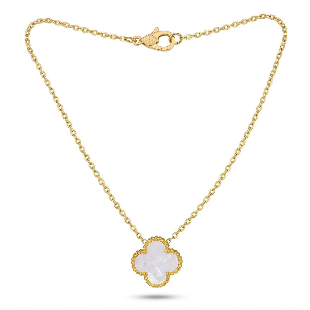 Lănțișor Inox Cable Auriu cu Pandantiv Trifoi Sidef - Elegant - Hipoalergenic