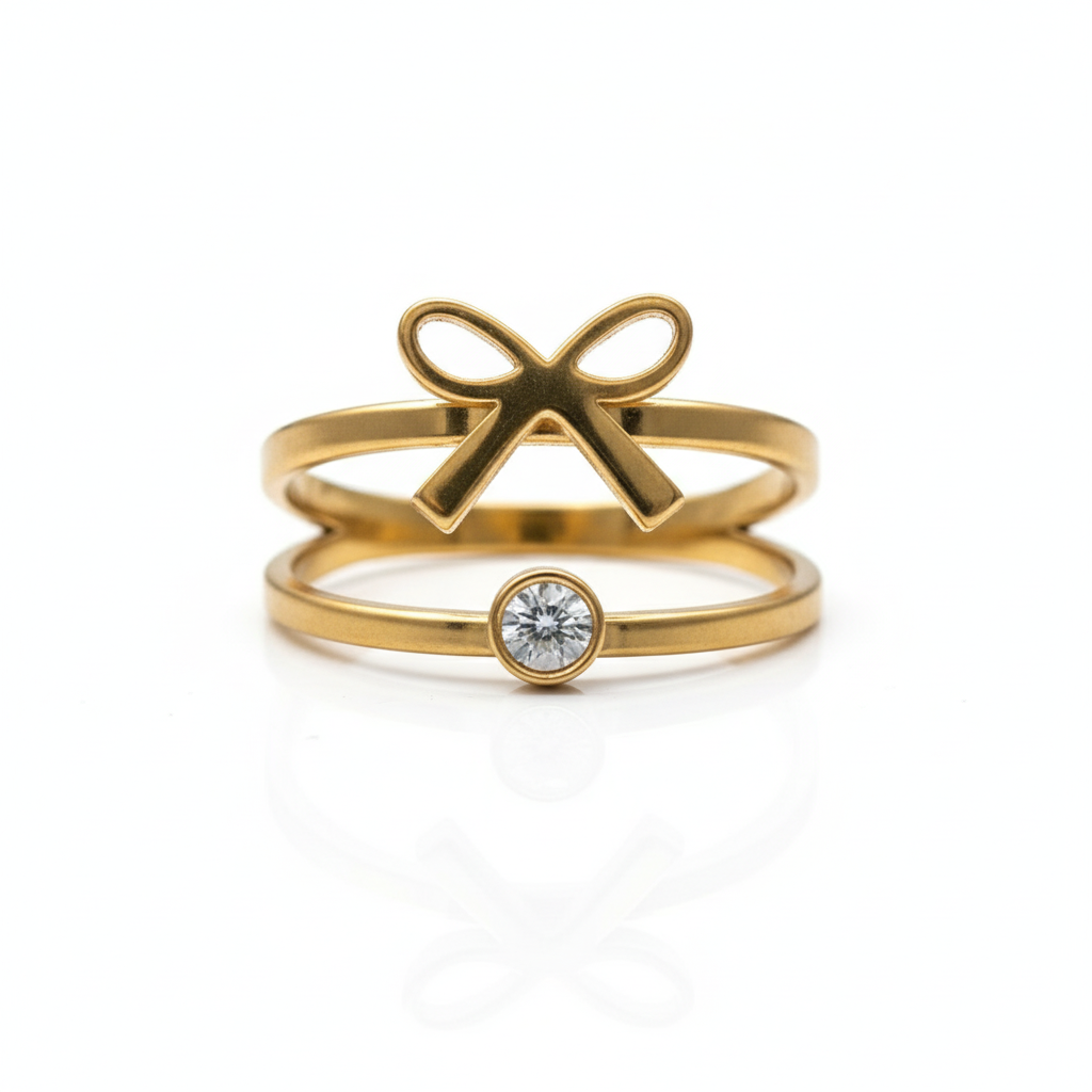 Inel Fundiță, zirconiu, dublu Oțel Inoxidabil Auriu - Hipoalergenic