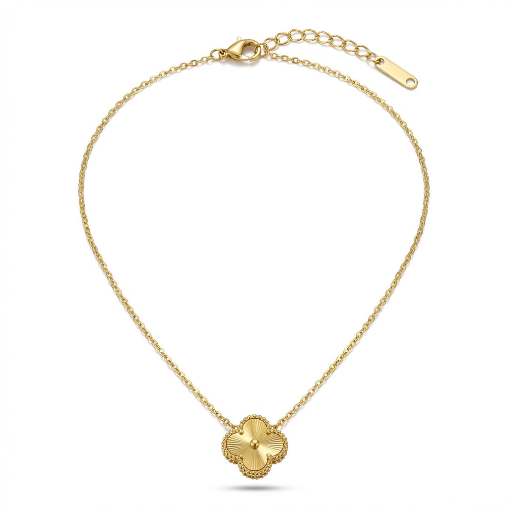 Lănțișor Inox Cable Auriu cu Pandantiv Trifoi Guilloché - Minimalist - Hipoalergenic