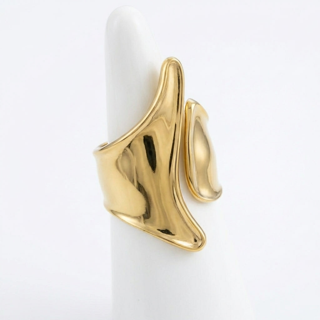 Inel Sculptural curbat Oțel Inoxidabil Placat Aur 18K PVD - Hipoalergenic - IND1627