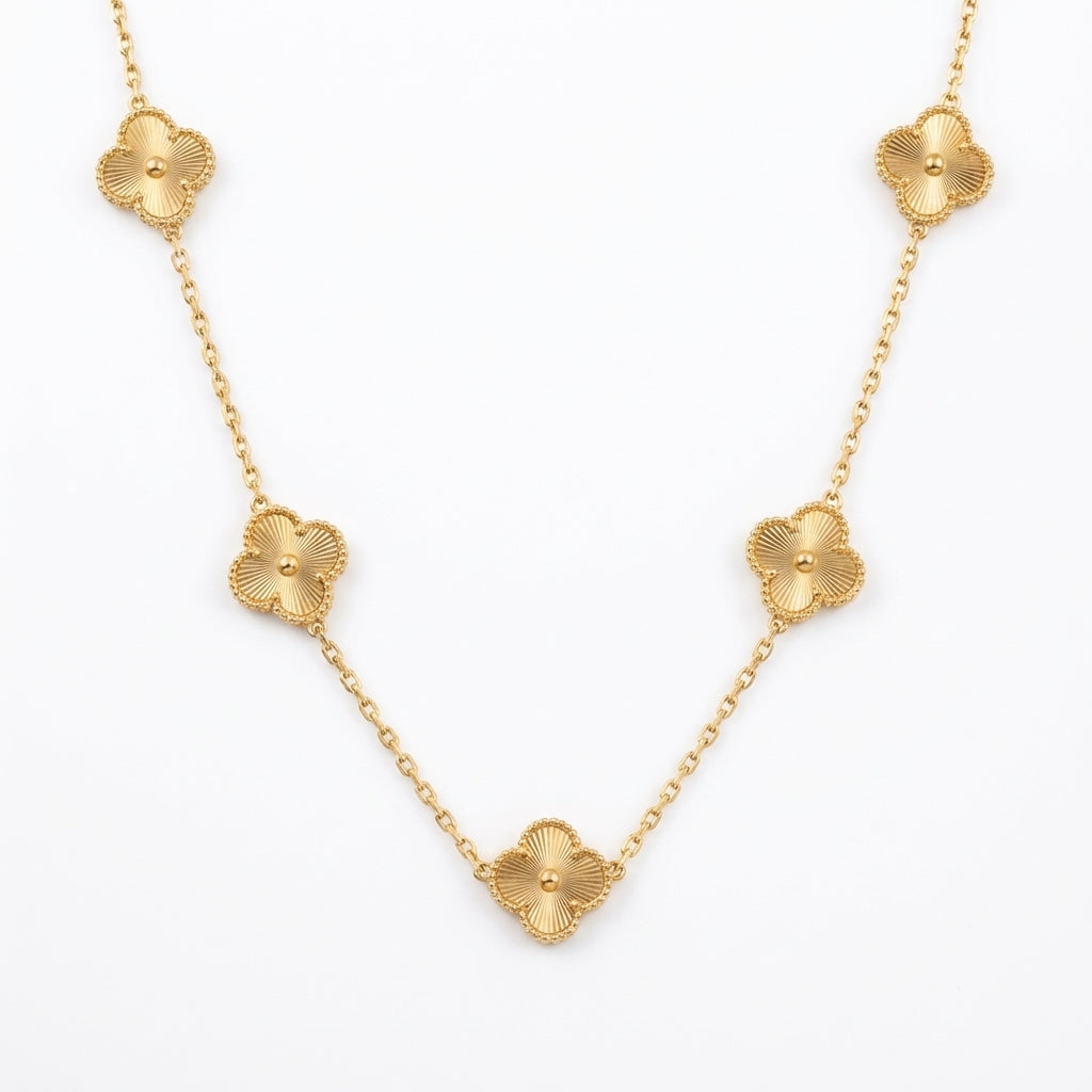 Lănțișor Inox Alhambra Auriu cu Trifoiuri Gravate - Elegant - Hipoalergenic