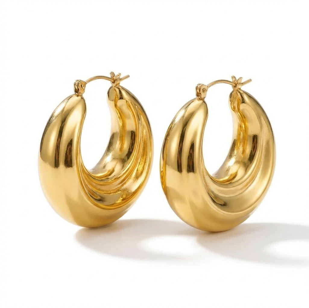 Cercei Creolă bombată din Oțel Inoxidabil - Hipoalergenici