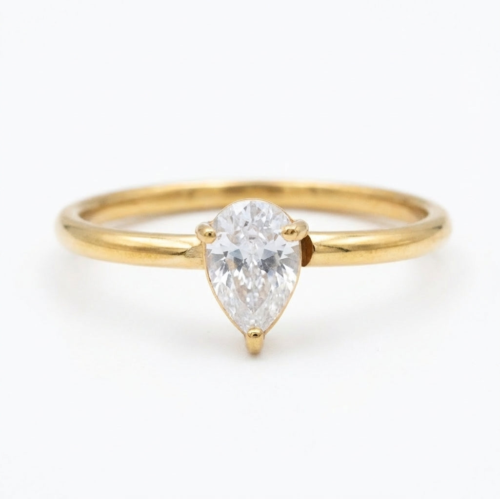 Inel zirconiu lacrimă Oțel Inoxidabil Auriu - Hipoalergenic