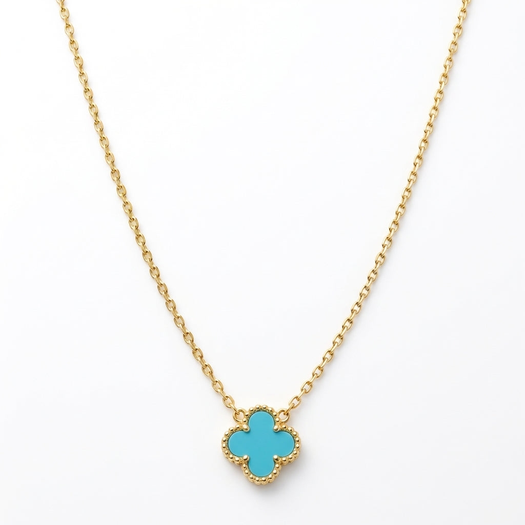 Lănțișor Inox Alhambra Auriu cu Pandantiv Turcoaz - Elegant-Colorat - Hipoalergenic