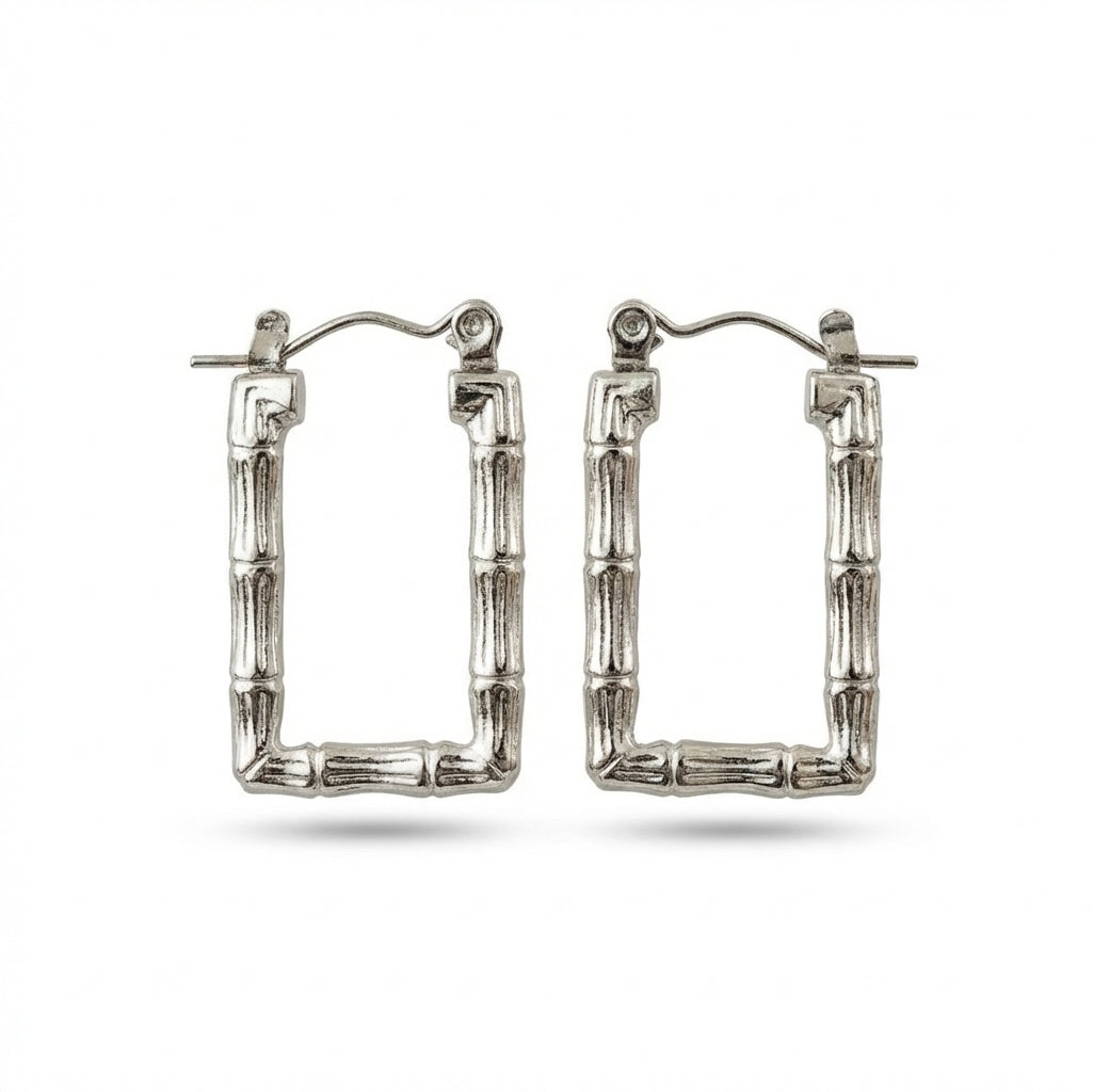 Cercei Creolă bambus dreptunghiulară Oțel Inoxidabil 2.5 cm - Hipoalergenici