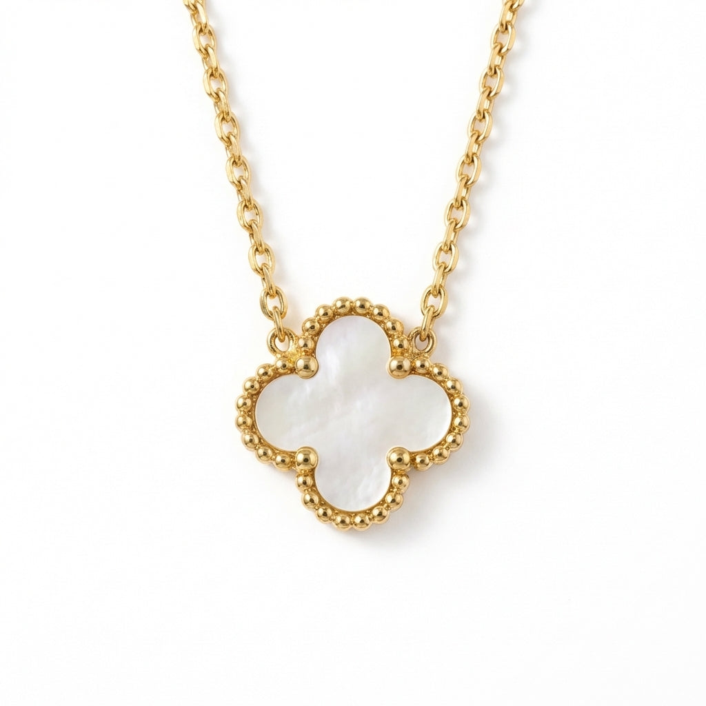 Lănțișor Inox Alhambra Auriu cu Pandantiv Sidef - Elegant-Minimalist - Hipoalergenic