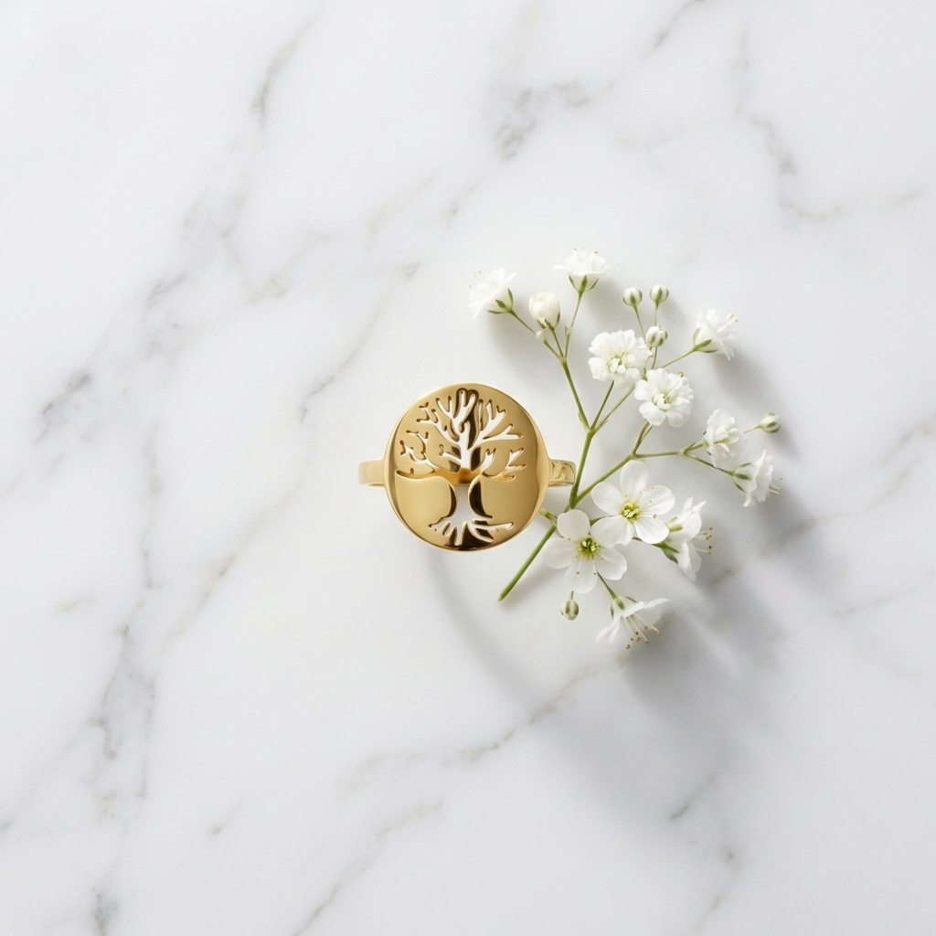 Inel Arborele vieții Oțel Inoxidabil Auriu - Hipoalergenic