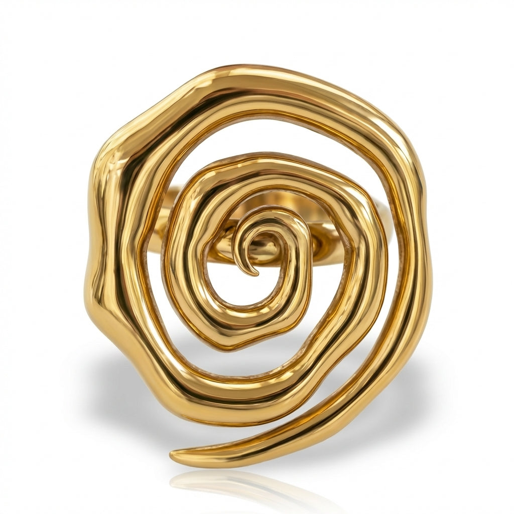 Inel Spirală neregulată Oțel Inoxidabil Placat Aur 18K PVD - Hipoalergenic - IND1596