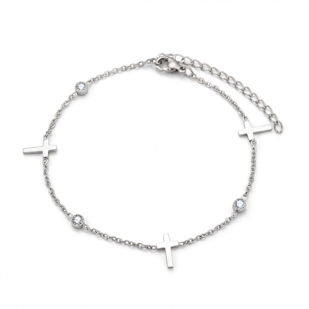 Brățară Cruciulițe & Zirconiu Oțel Inoxidabil 2mm - Hipoalergenică - BF937