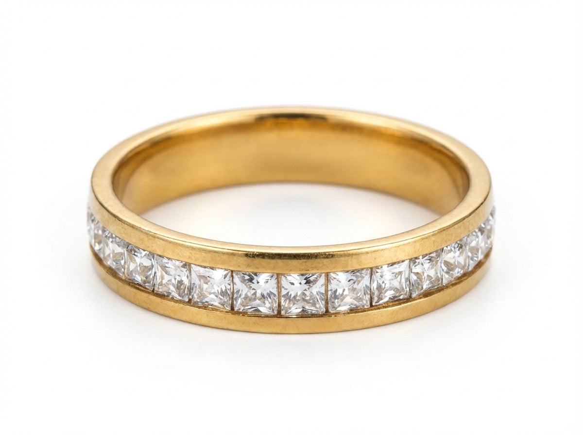 Inel Aur, diamante, pătrat, simplu Oțel Inoxidabil Auriu - Hipoalergenic