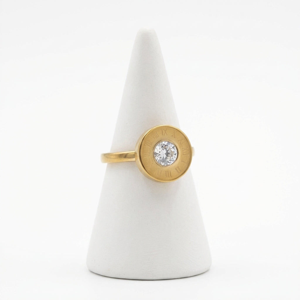 IND1452 Presentation - Inel Disc Cifre Romane CZ Auriu
