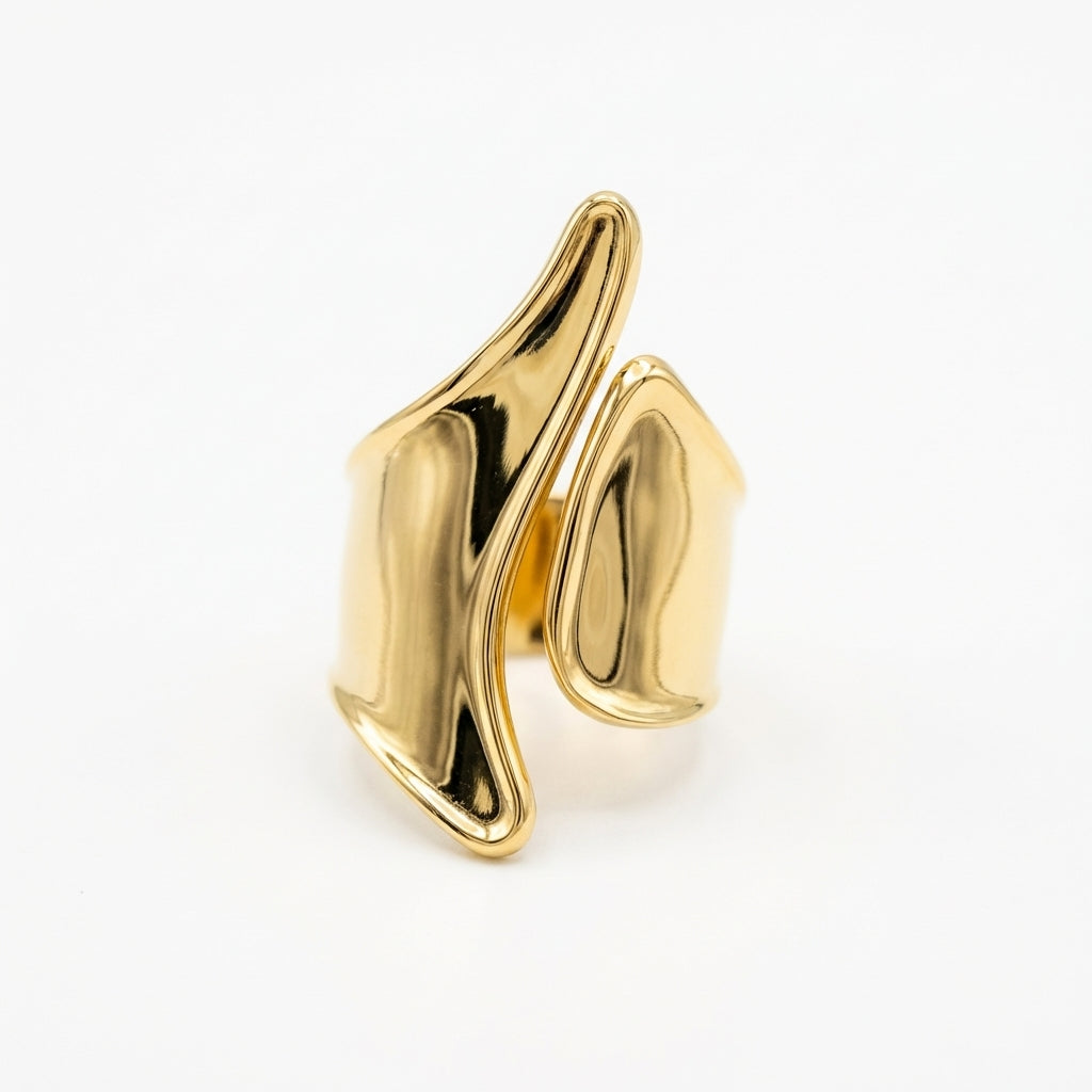 Inel Sculptural curbat Oțel Inoxidabil Placat Aur 18K PVD - Hipoalergenic - IND1627