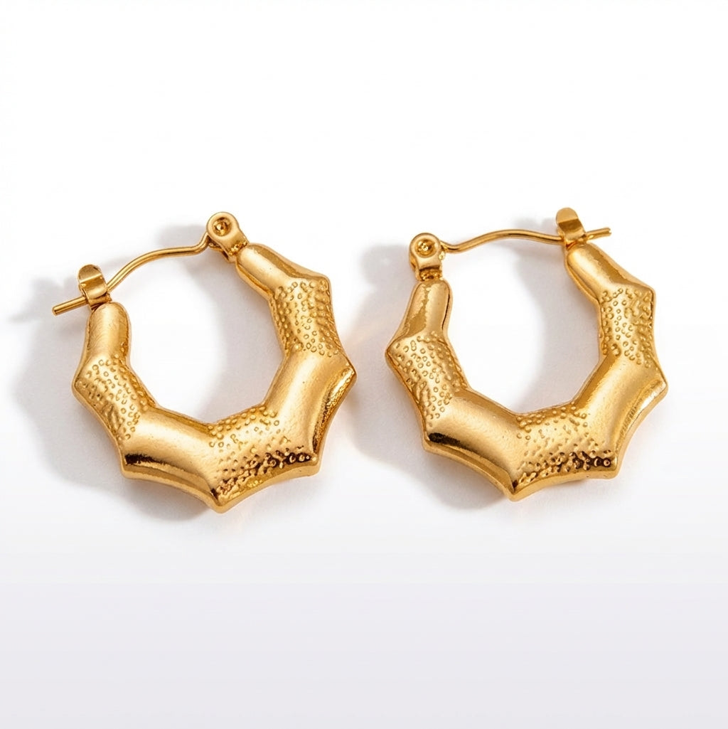 Cercei Creolă bambus din Oțel Inoxidabil - Hipoalergenici