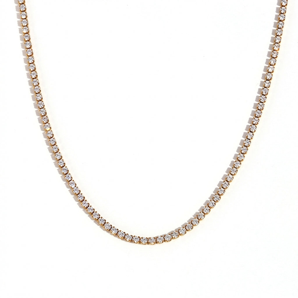 Colier Tennis Inox 5mm Auriu cu Pandantiv Trandafir Pavé - Romantic - Hipoalergenic - LPD1457