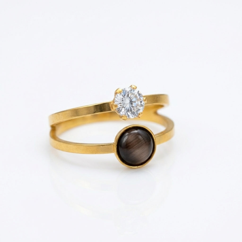 Inel dublu zirconiu Oțel Inoxidabil Auriu - Hipoalergenic