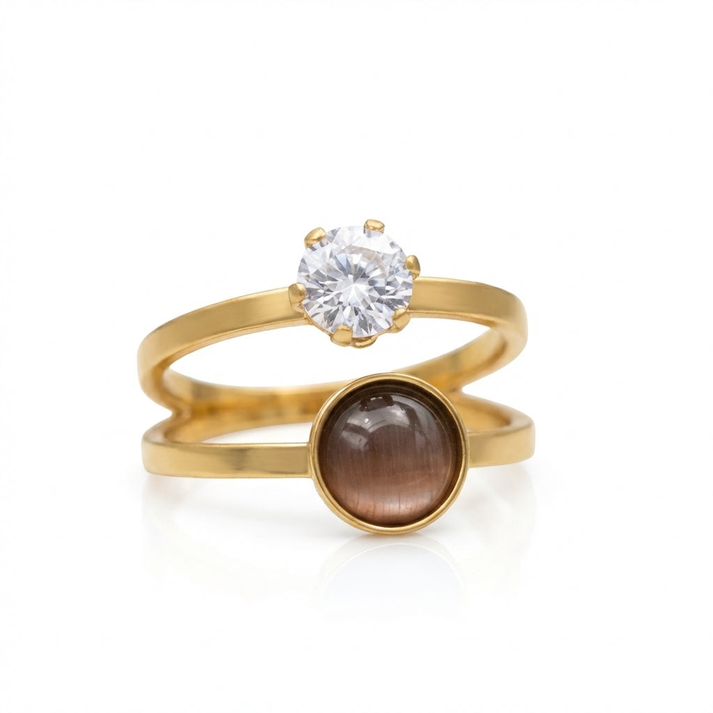 Inel Zirconiu, piatră rotundă Oțel Inoxidabil Auriu - Hipoalergenic