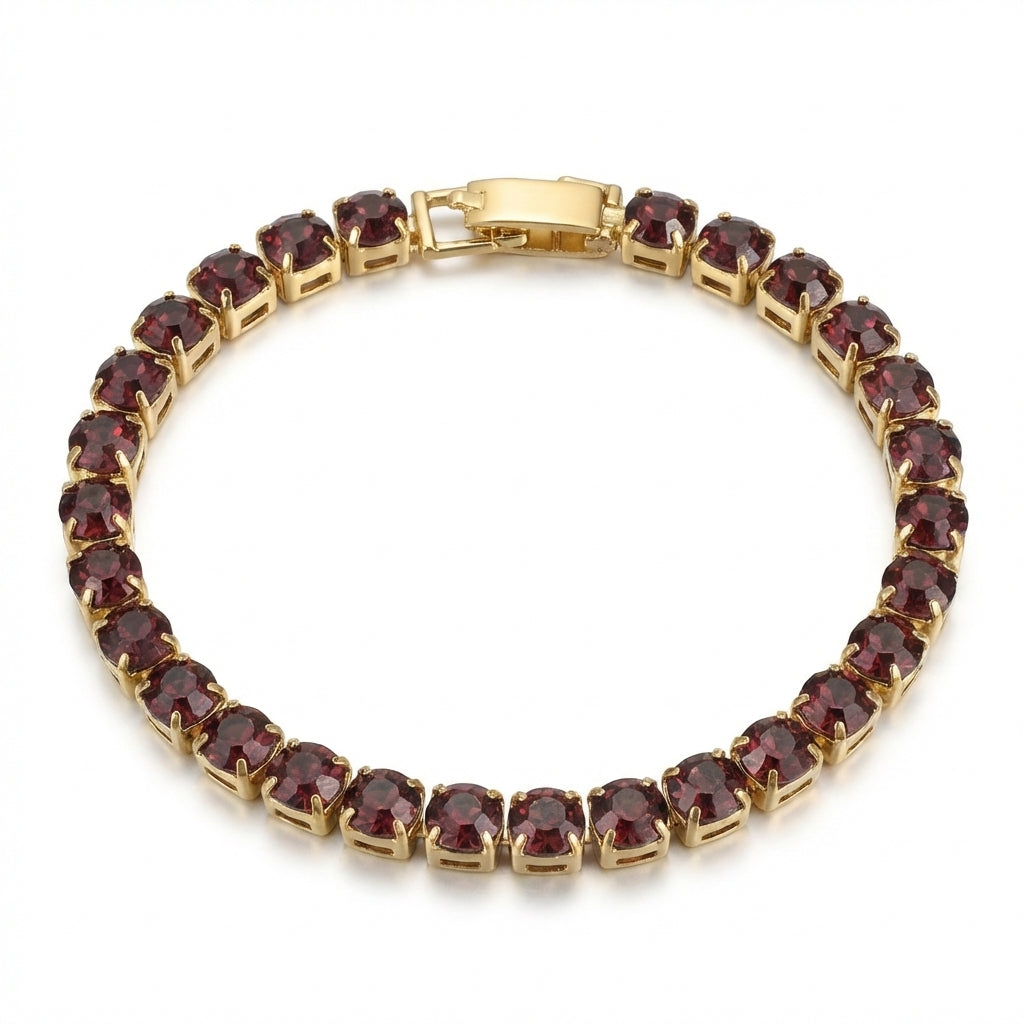 Brățară Tennis din Inox cu Pietre Bordeaux 4mm Oțel Inoxidabil Auriu - Hipoalergenică - BF1186