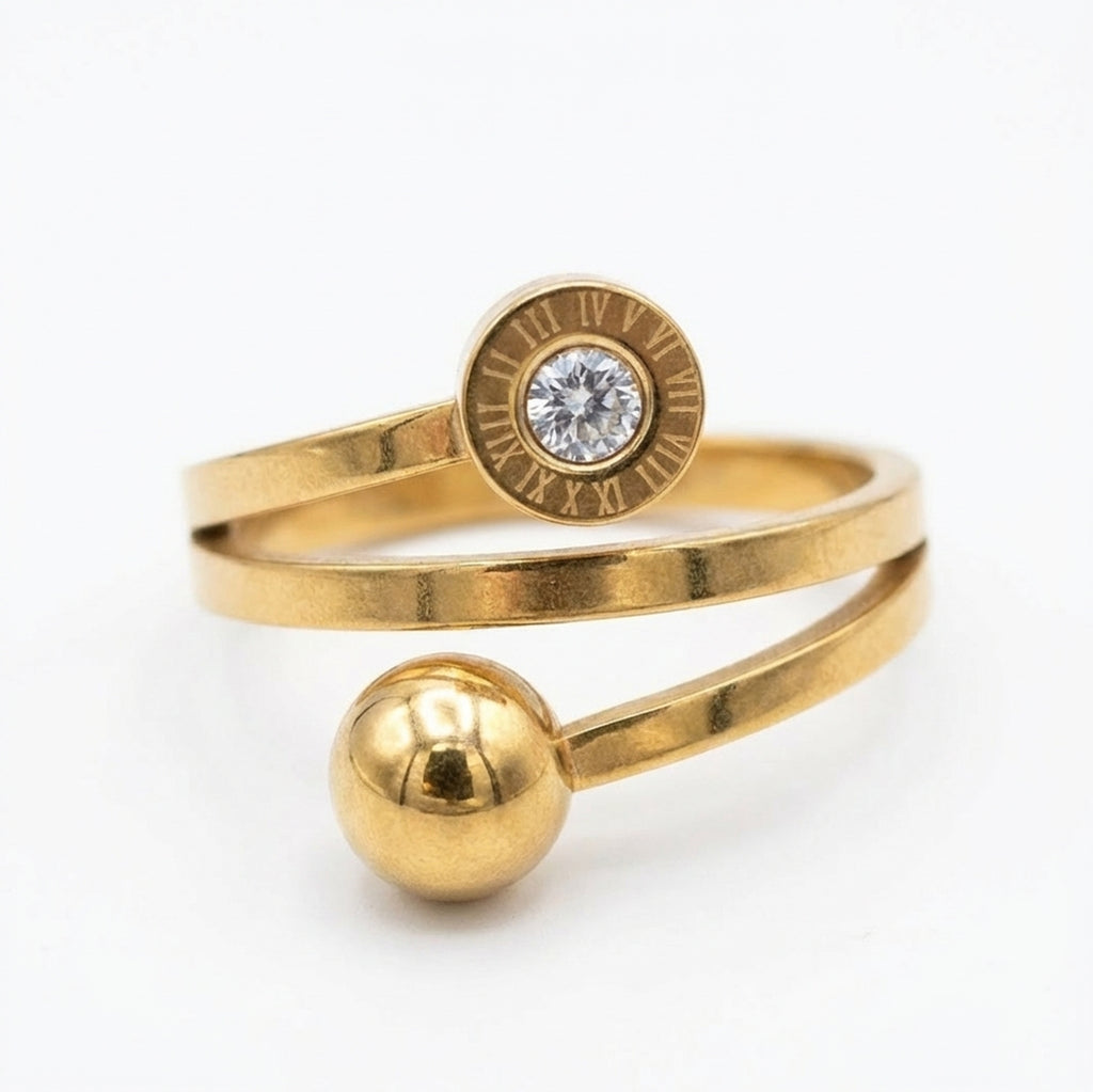 Inel Spirală, bilă, zirconiu Oțel Inoxidabil Auriu - Hipoalergenic