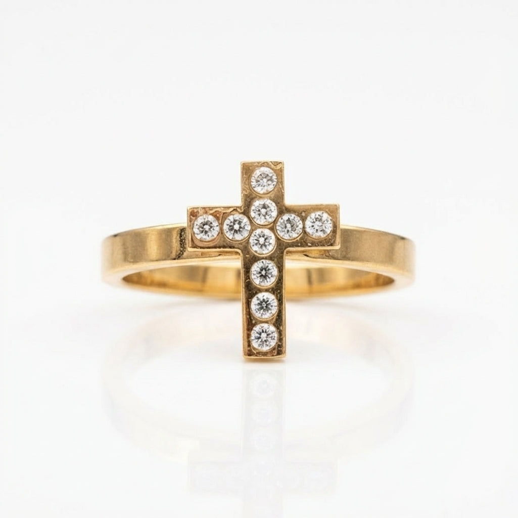 Inel Cruce zirconiu pe inel Oțel Inoxidabil Auriu - Hipoalergenic