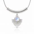 Lănțișor Inox Snake Chain Argintiu cu Pandantiv Evantai Moonstone - Boem - Hipoalergenic - LPD1509