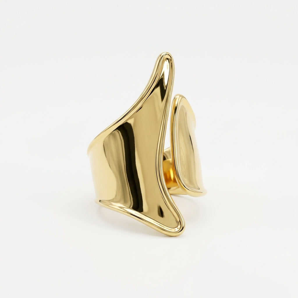 Inel Sculptural curbat Oțel Inoxidabil Placat Aur 18K PVD - Hipoalergenic - IND1627
