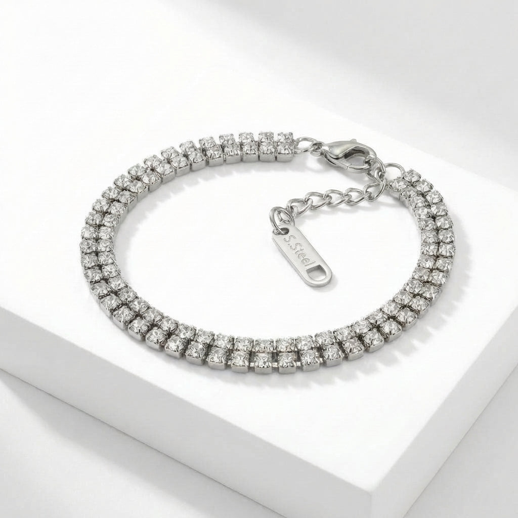 Brățară Tennis 2 x 3mm Șir dublu zirconii cubice Oțel Inoxidabil 16 cm - BF1173 - Hipoalergenică