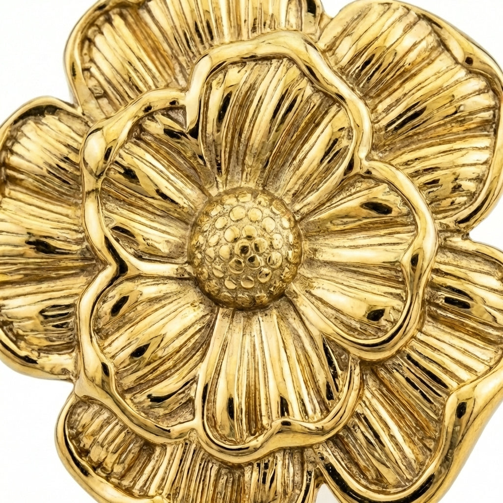 Inel Floare mare sculptată Oțel Inoxidabil Placat Aur 18K PVD - Hipoalergenic - IND1639