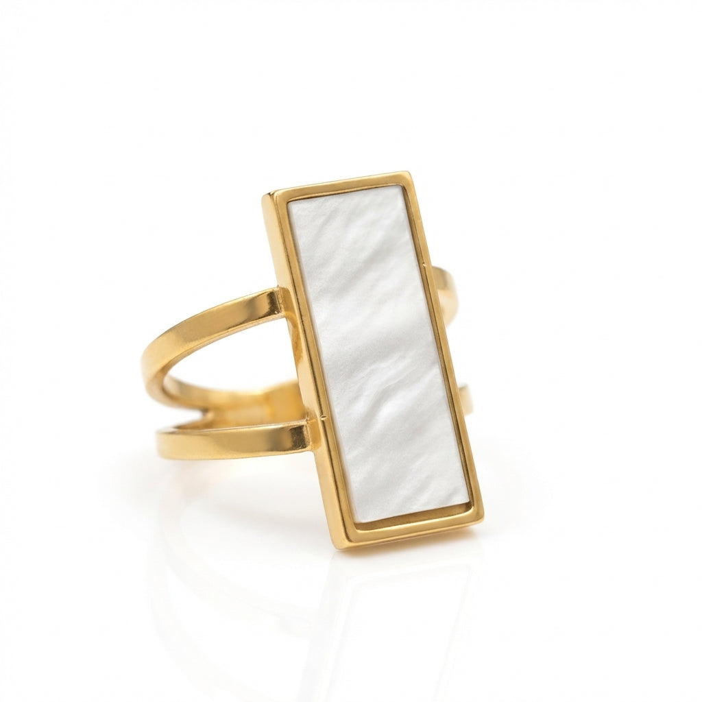 Inel Bara dreptunghiulară, sidef Oțel Inoxidabil Auriu - Hipoalergenic