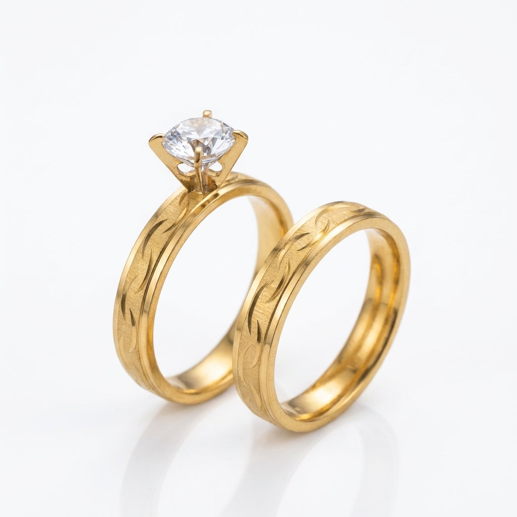 Inel Aur, model reliefat, diamant Oțel Inoxidabil Auriu - Hipoalergenic