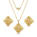 Set Lănțișor și Cercei Inox Auriu cu Pandantiv Romb Quilted - Elegant Oțel Inoxidabil - LPD1489 46 cm - Hipoalergenici