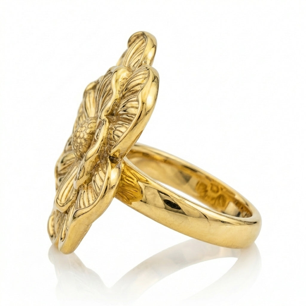 Inel Floare mare sculptată Oțel Inoxidabil Placat Aur 18K PVD - Hipoalergenic - IND1639