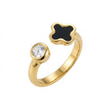 Inel Deschis piatră trifoi cu Zirconiu Cubic Inox Bicolor Placat Aur 18K PVD - Hipoalergenic - IND1650
