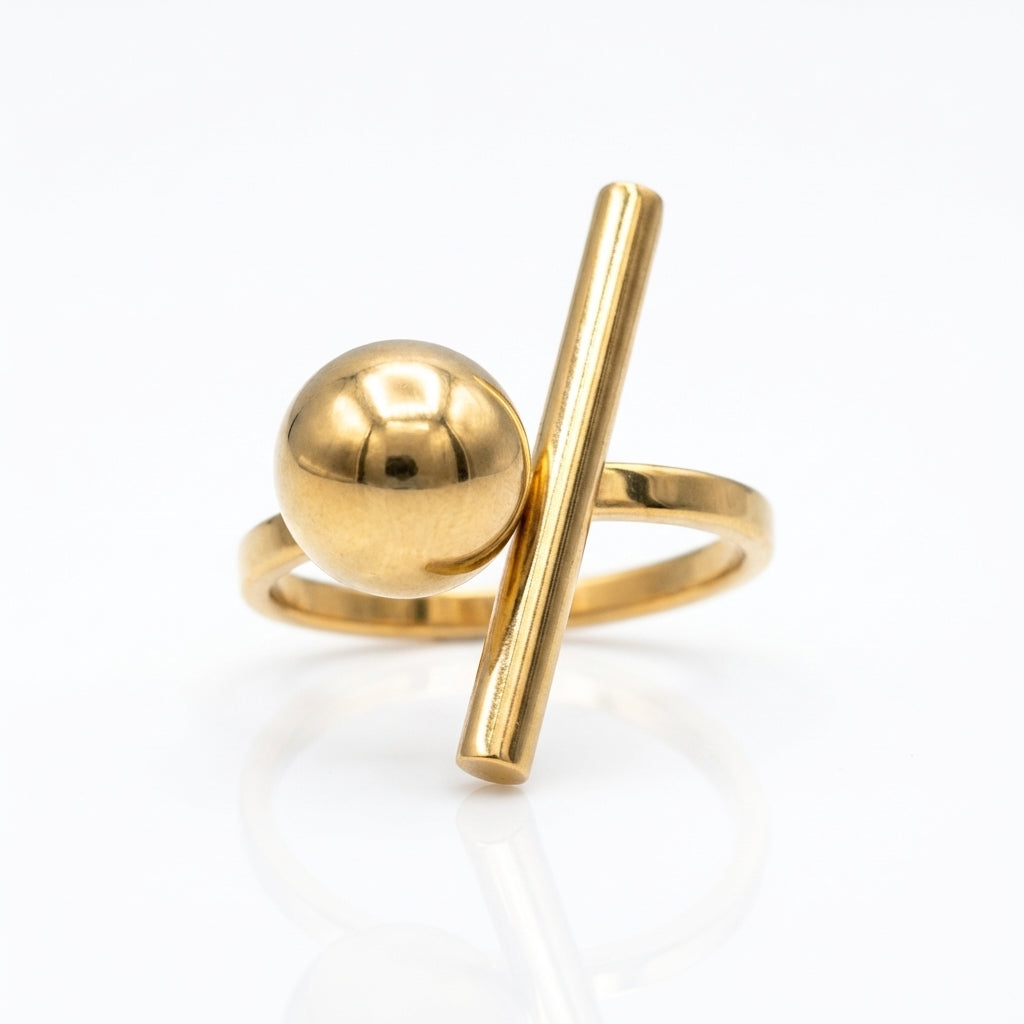 Inel Bară și sferă Oțel Inoxidabil Auriu - Hipoalergenic