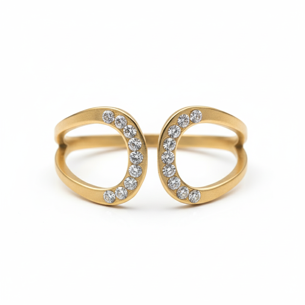 Inel Ovale, zirconiu, deschis Oțel Inoxidabil Auriu - Hipoalergenic