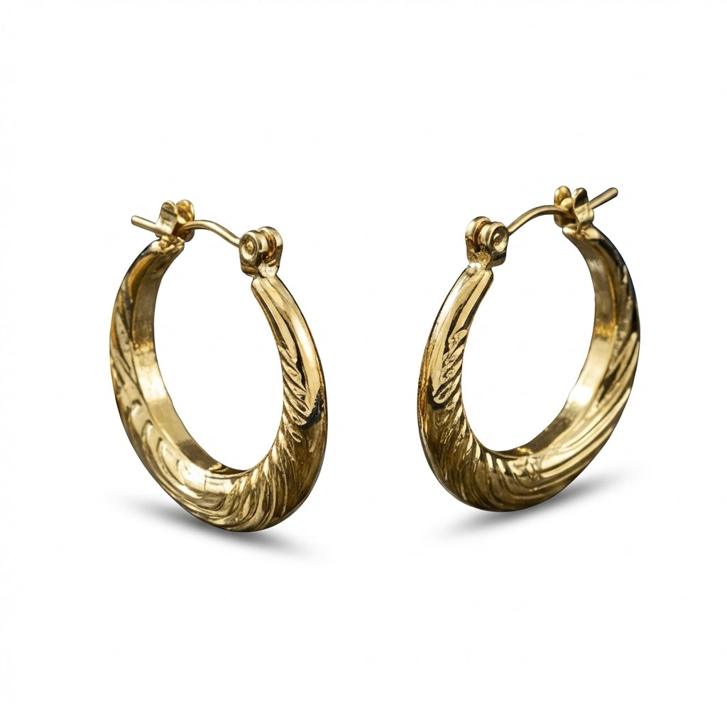 Cercei Creolă gravată din Oțel Inoxidabil - Hipoalergenici