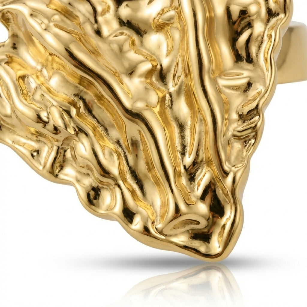 Inel Ornament texturat abstract Oțel Inoxidabil Placat Aur 18K PVD - Hipoalergenic - IND1620