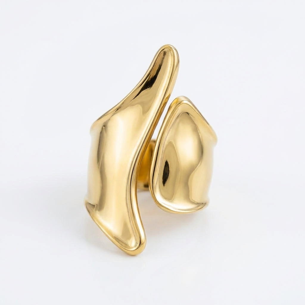 Inel Sculptural curbat Oțel Inoxidabil Placat Aur 18K PVD - Hipoalergenic - IND1627