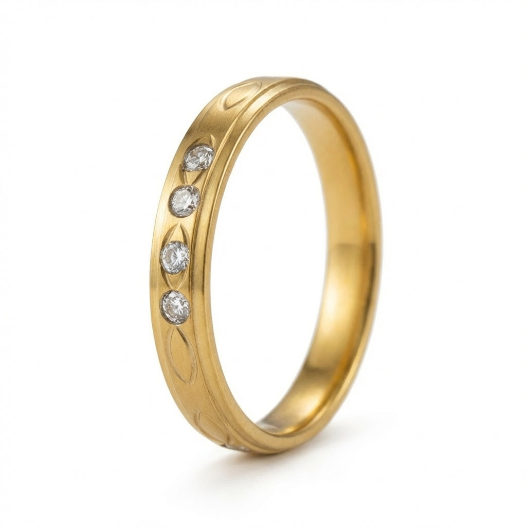 Inel Aur, diamante, gravură fină Oțel Inoxidabil Auriu - Hipoalergenic