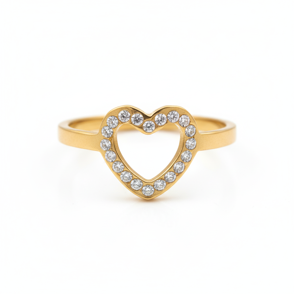 Inel Inimă decupată zirconiu Oțel Inoxidabil Auriu - Hipoalergenic