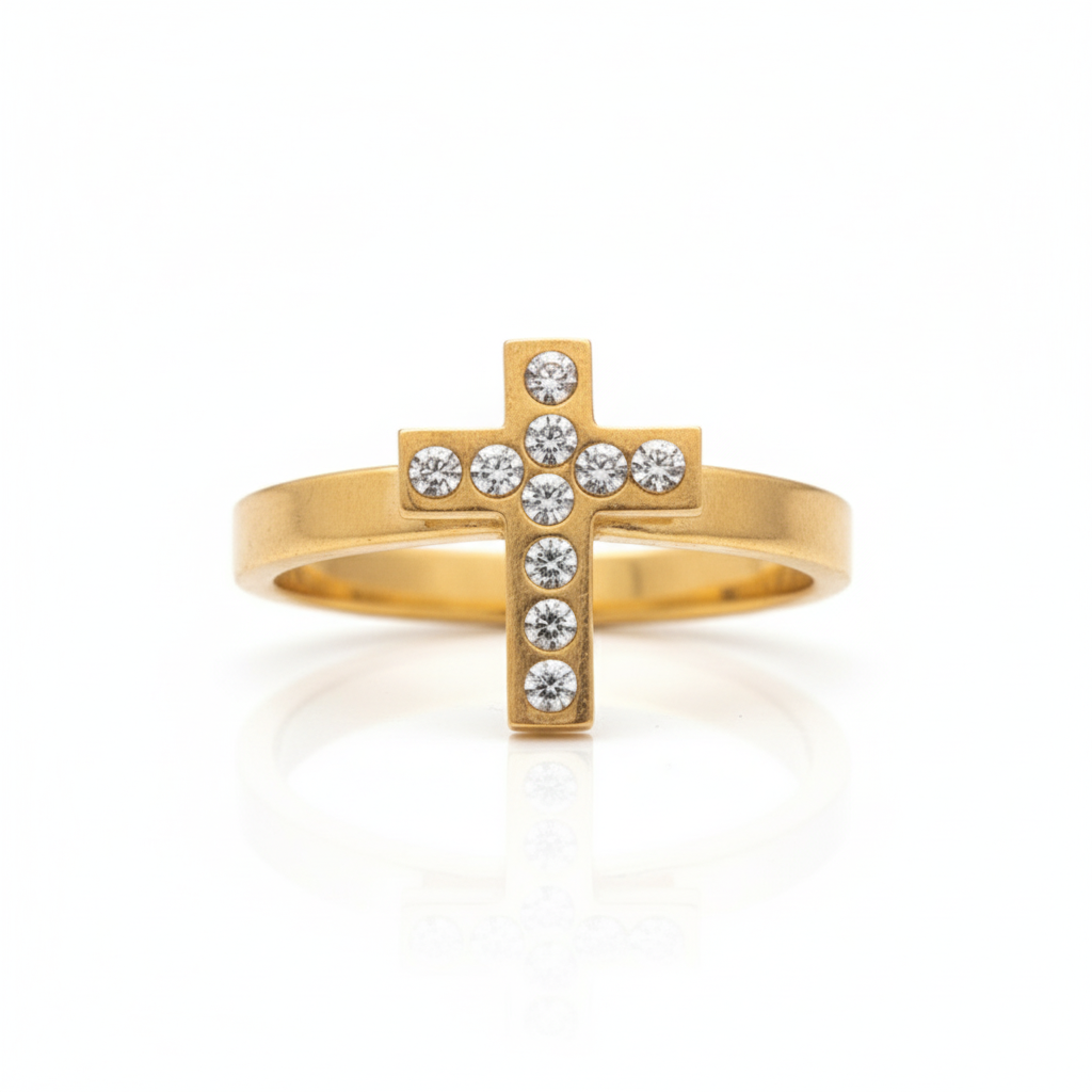 Inel Cruce zirconiu pe inel Oțel Inoxidabil Auriu - Hipoalergenic