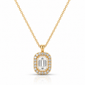 Lănțișor Inox Cable Chain cu Pandantiv Halo Emerald Cut - Elegant - Hipoalergenic Placat Aur 18K PVD - LPD1520
