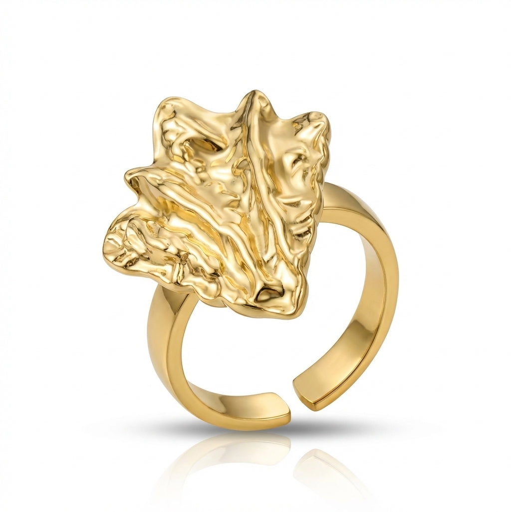Inel Ornament texturat abstract Oțel Inoxidabil Placat Aur 18K PVD - Hipoalergenic - IND1620