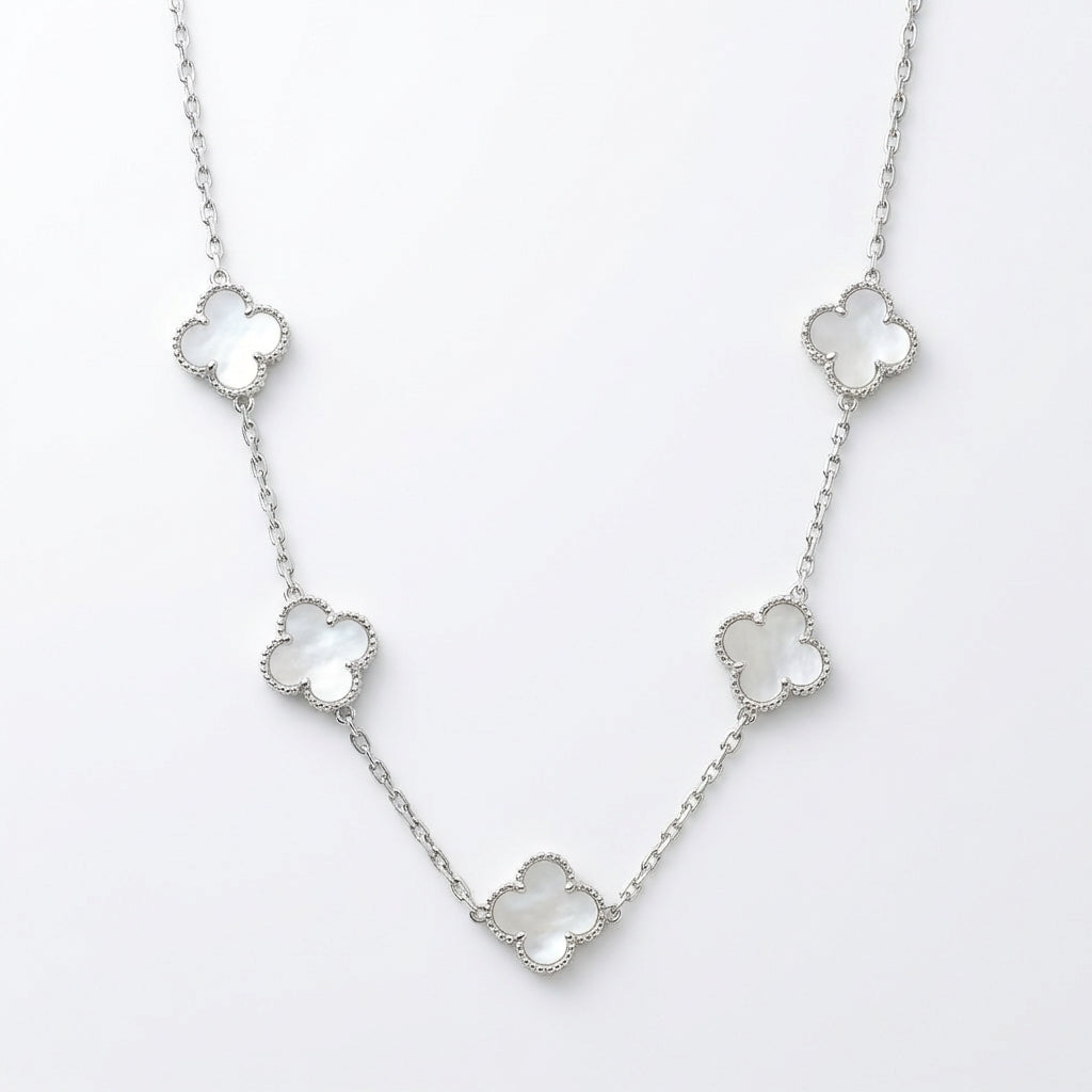 Lănțișor Inox Alhambra Argintiu cu Sidef - Elegant - Hipoalergenic