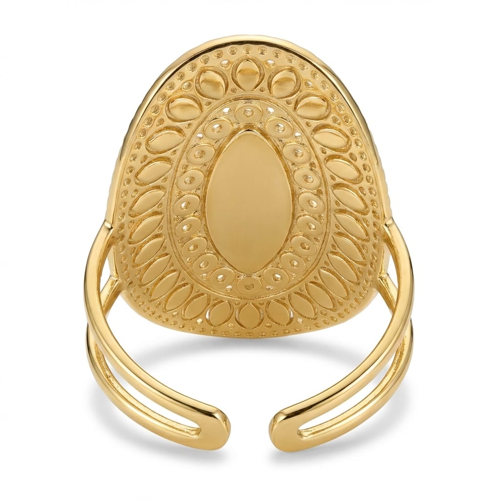Inel oval cu sidef și zirconii Oțel Inoxidabil Placat Aur 18K PVD - Hipoalergenic - IND1867