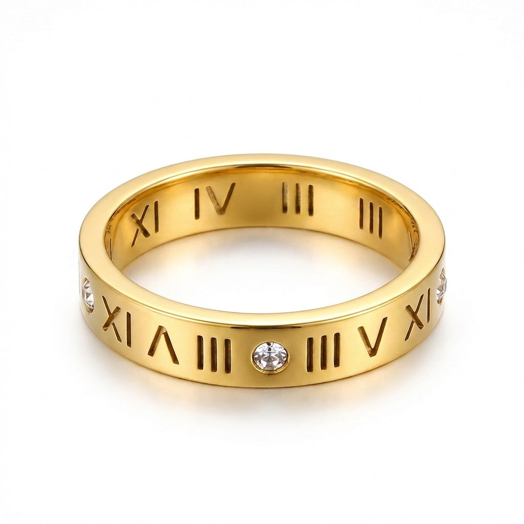 Inel Cifre romane, zirconiu Oțel Inoxidabil Auriu - Hipoalergenic