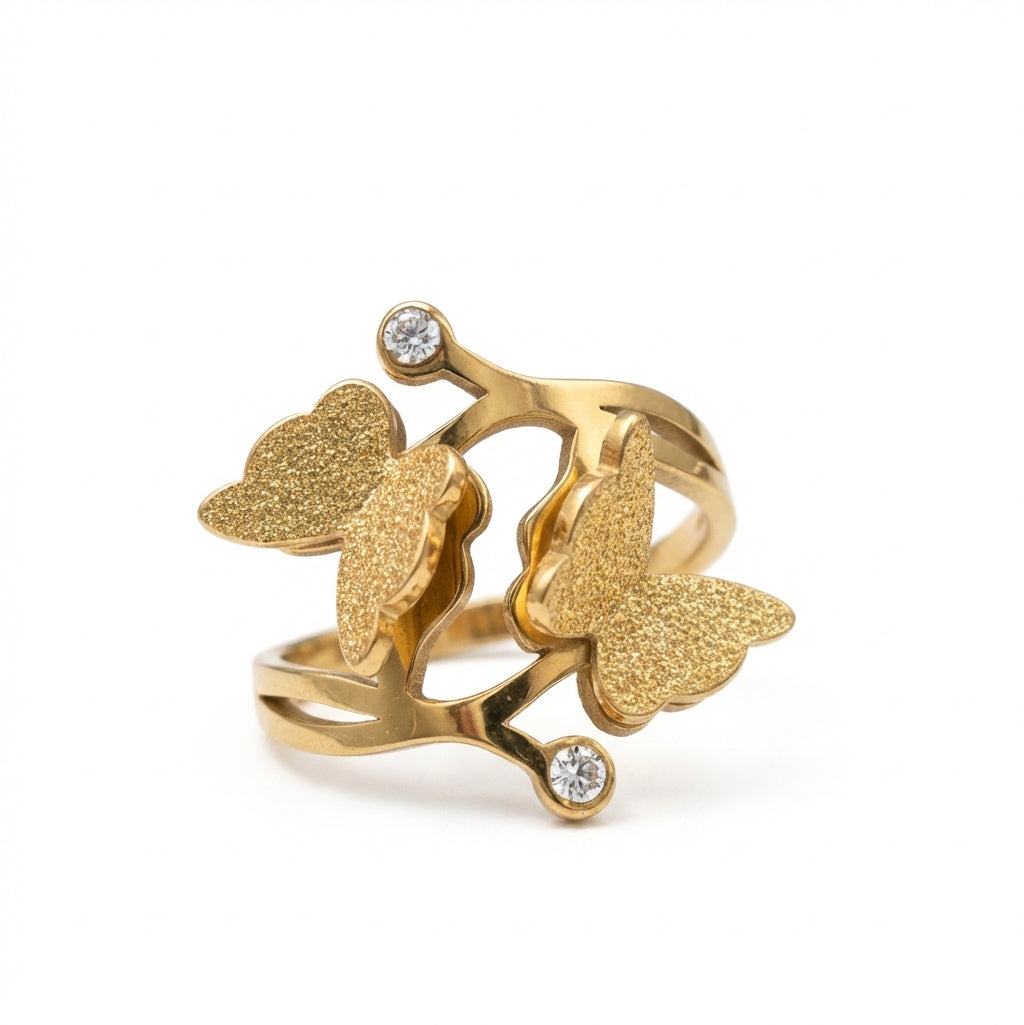 Inel fluturi zirconiu sclipitor Oțel Inoxidabil Auriu - Hipoalergenic