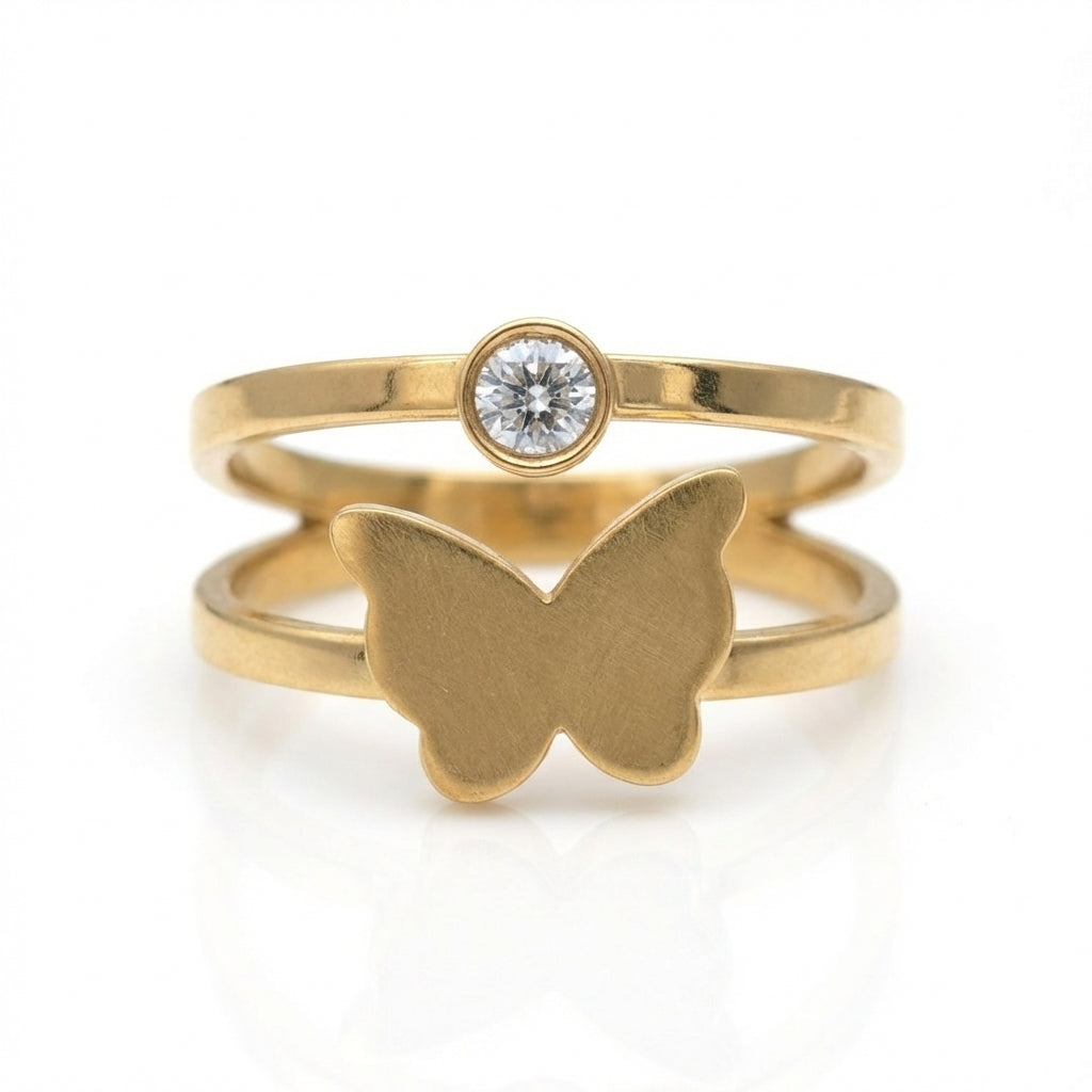 Inel Fluture, zirconiu central Oțel Inoxidabil Auriu - Hipoalergenic