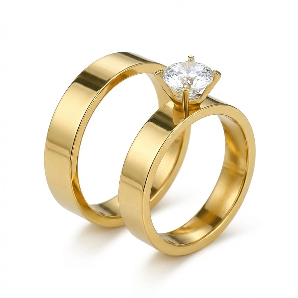 Inel auriu, diamant central Oțel Inoxidabil Auriu - Hipoalergenic