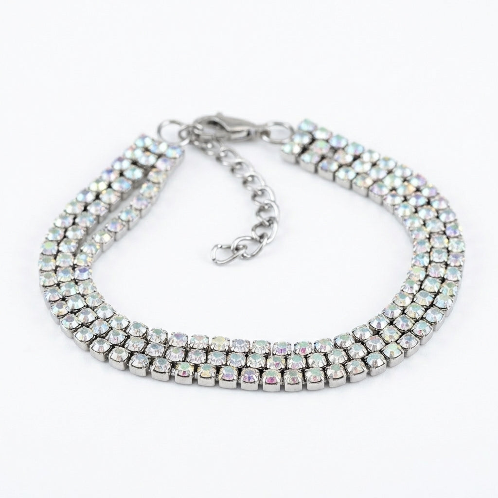 Brățară Tennis din Inox cu 3 Randuri de Pietre culoare Cameleon Oțel Inoxidabil Auriu - Hipoalergenică - BF1168