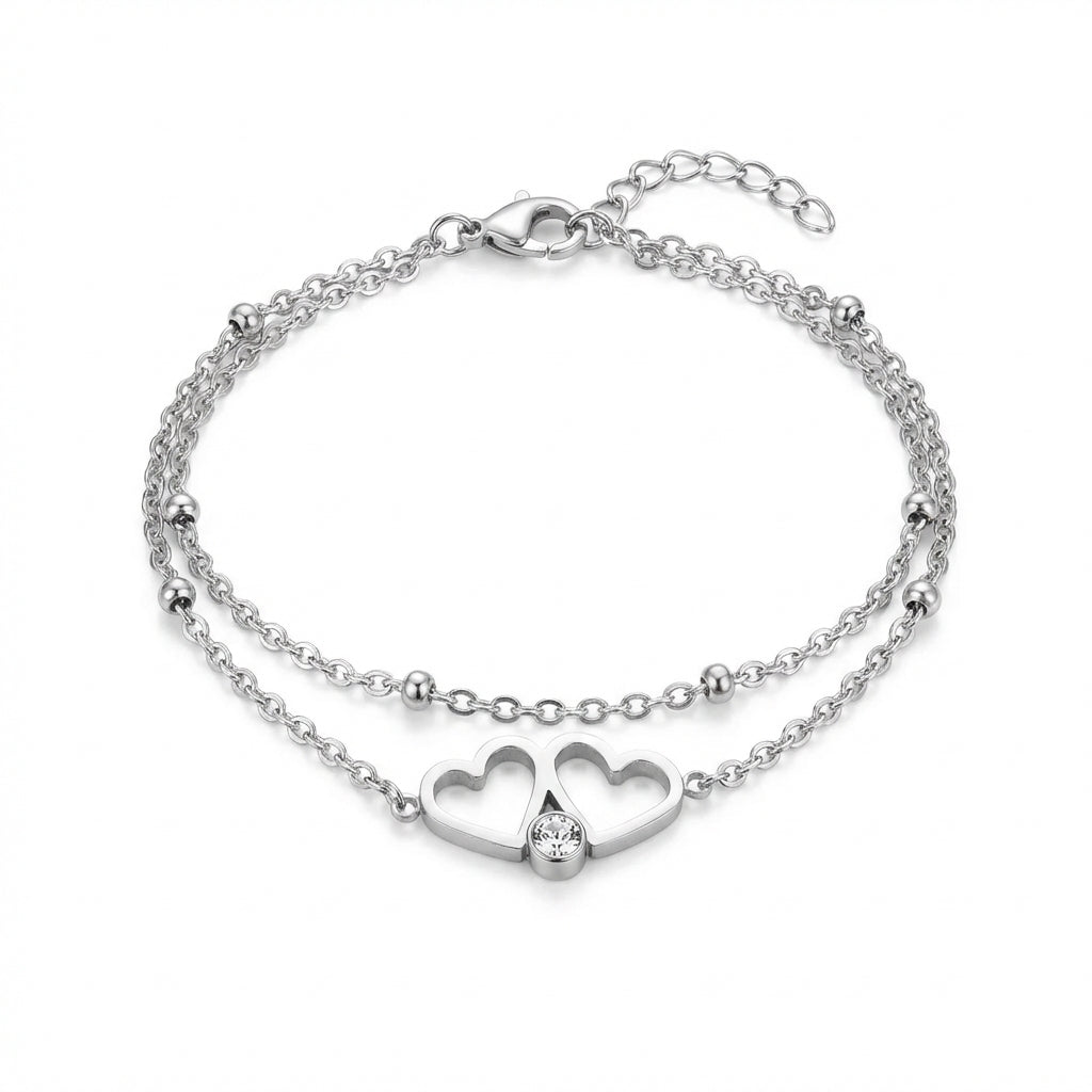 Brățară Două Inimi Oțel Inoxidabil 18cm - Hipoalergenică - BF939